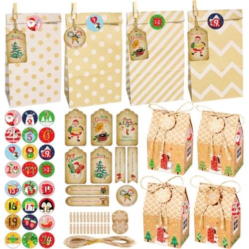1Set 44pcs Christmas Themed Gift Bag Creative Adorable Paper Bag Gift Packing Gift Bag Christmas Arrival Calendar Countdown Box