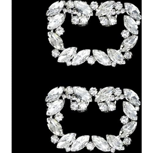1pc New Fashion Rhinestone Shoe Square Bowknot Shape Clips Women Girl Silver Shoes Buckle Elegant For Shoe Decorations