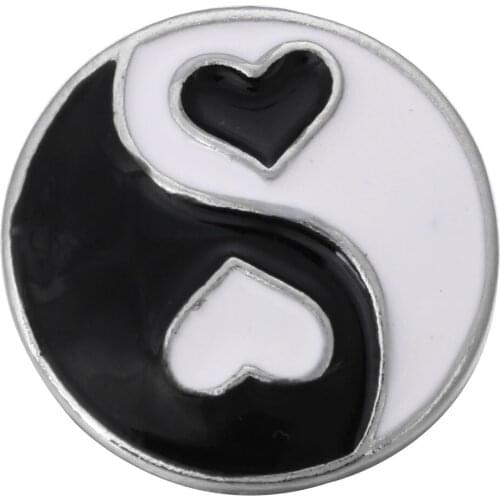 10pcs/lot New Snap Jewelry Oil Painting Tai Chi Black White Heart Snap Buttons Fit 18mm Snap Bracelets Alloy Button Jewelry