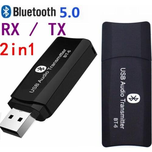 100Set BT-6 2 IN 1 USB 5.0 Bluetooth Transmitter Receiver 3.5mm AUX Stereo Wireless Adapter For TV PC to Bluetooth Headphone