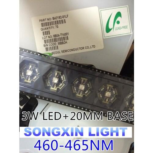 20pcs/lot 2015 Top Royal Blue 3W LED 445-455nm high Power 3W LED Chip Emitter With 20mm Star base