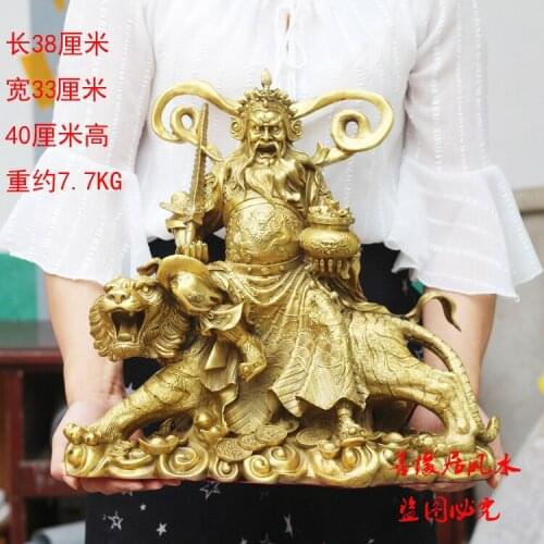 40CM Large # Home -guarding and exorcising Money Drawing Talisman God of wealth Zhao Gongmi FENG SHUI Golden Copper statue