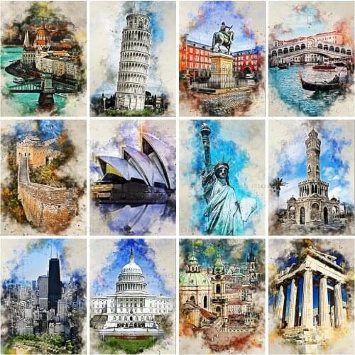 Full Drill 5D DIY Diamond Painting City Cross Stitch Diamond Embroidery Landscape Building Rhinestone Mosaic Picture Home Decor