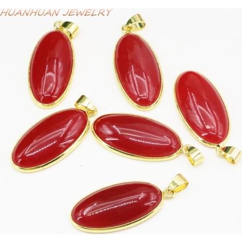 Charms Chain Oval Pendants Stainless Steel Necklaces & Pendant 16x35mm Natural Stone Jades Beads Statement Women Jewelry B3347