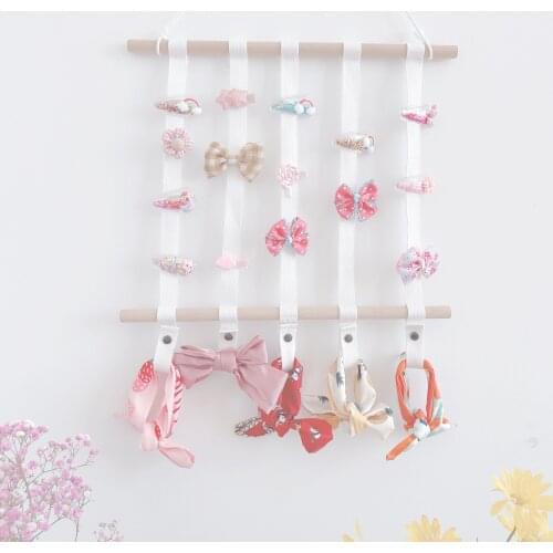 Girls Hair Bows Clip Holder Nordic Style Wall Hanging Hairband Organizer Hair Accessories Holder Storage Belt Barrette