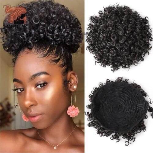 ELEGANT MUESE Synthetic Puff Afro Short Kinky Curly Chignon Hair Bun Drawstring Ponytail Wrap Hairpiece Fake Hair Extensions