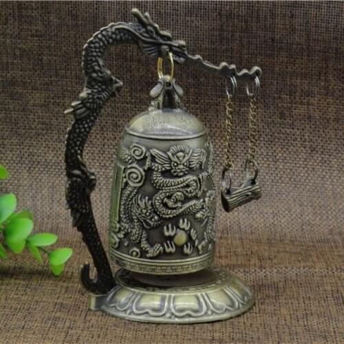Exquisite Antique Home Decoration Zinc Alloy Vintage Style Bronze Slot Dragon Carved Buddhist Bell Chinese Geomantic Artware