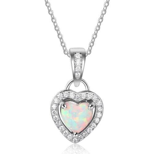 Classic Heart Pendants & Necklace Opal Stone 925 Sterling Silver Necklace For Women Female Jewelry Gift (JewelOra NE102684)