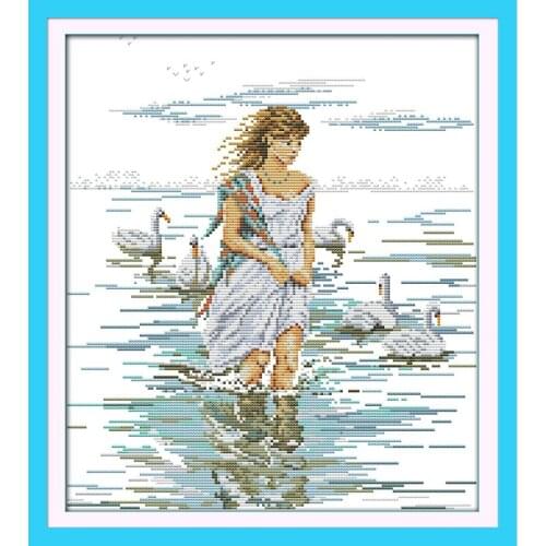 Joy Sunday The goose-girl Chinese Cross Stitch Kits Ecological Cotton Stamped Printed 11CT DIY Christmas Gift Wedding Decoration