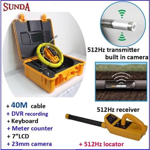 40M Pipe Sewer Inspection Camera 512HZ locator DVR keyboard meter counter fiberglass cable 7inch screen