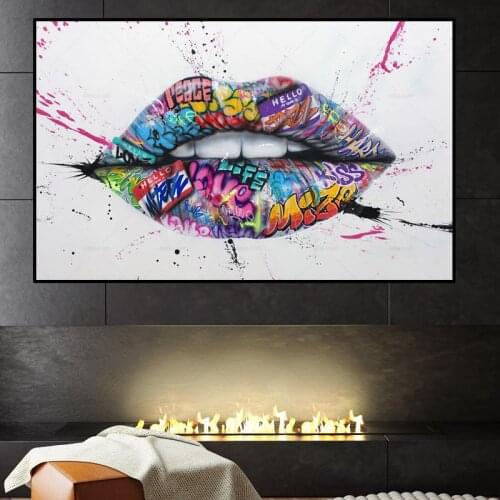 Modern Lips And Teeth Graffiti Canvas Print Painting Wall Art Posters and Prints Picture For Living Room Home Decor No Frame