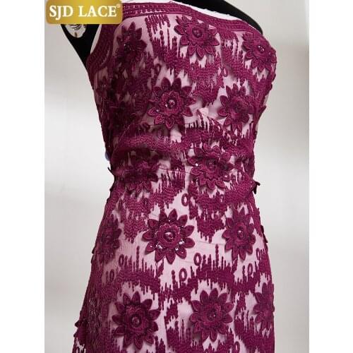 SJD LACE Soft Mesh Embroidery 3D Flower African Lace Fabric With Sequins High Quality French Tulle Lace Fabric For Wedding A2530