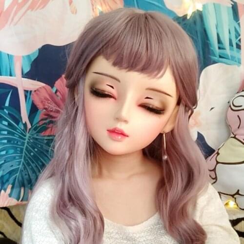 Mian05)Female Sweet Girl Resin Half Head Kigurumi BJD Eyes Crossdress Cosplay Japanese Anime Role Lolita Mask With Eyes And Wig
