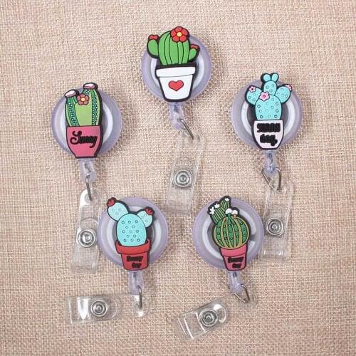 Creative Green Cacti Retractable Badge Holder Reel Exhibition Enfermera Students @ Girls Name PU Card Hospital Office Chest Card