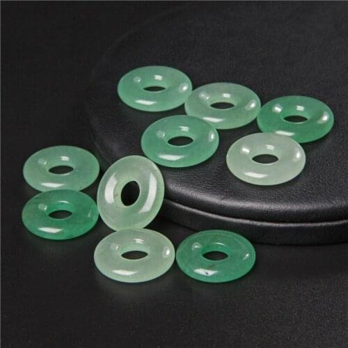 Natural Stone Donut Necklace Pendant 18mm Round Circle Large Hole Healing Green Aventurine Bead for Women Men Jewelry Making Gif