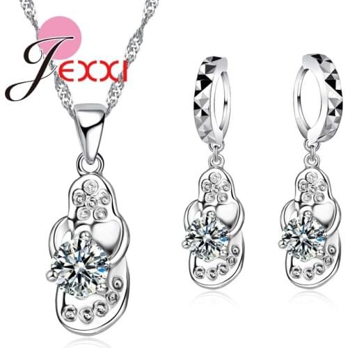 Personality Slippers Design 925 Sterling Silver Jewelry Sets High Quality Cubic Zircon Earring Pendant Necklace Party Gift