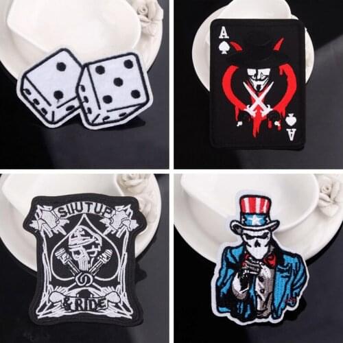 Poker Cards Patch Iron On Patches For Clothing Embroidered Patches Punk Patch Custom Stripe Accessories On Clothes Jeans Badges