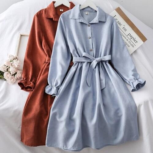 Sanishroly Spring Autumn Women Long Sleeve A-Line Dresses Casual Tie Bow With Belt Shirt Dress Female Long Dress Vestidos CD025