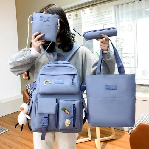 4 Pcs Sets Canvas Schoolbags For Teenage Girls Women Backpack School Kids Primary School Bag College Student Laptop Backpacks