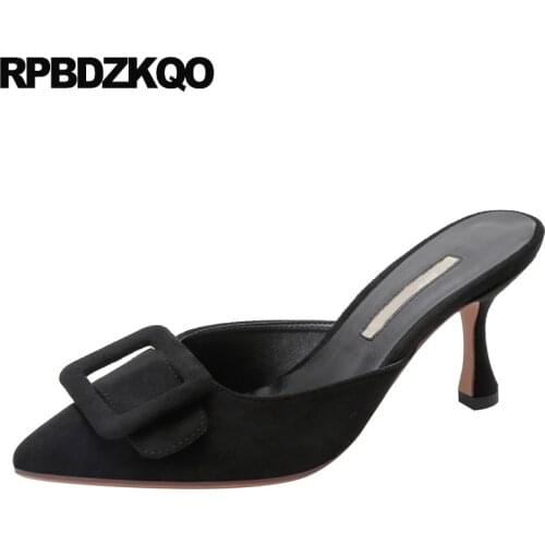 Scarpin Black Sandals Pumps Famous Women Pointed Toe Italian 2018 Green High Heels Shoes Medium 3 Inch Mules Slipper Peach Suede