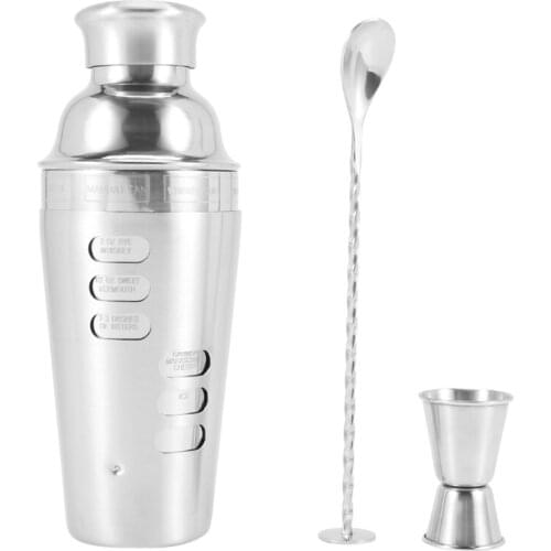 Cocktail Shaker Stainless Steel 24Oz Bar Set Kit 3Pcs Cocktail Shakers with Rotation Recipe Guide,Martini Tool Accessories Built