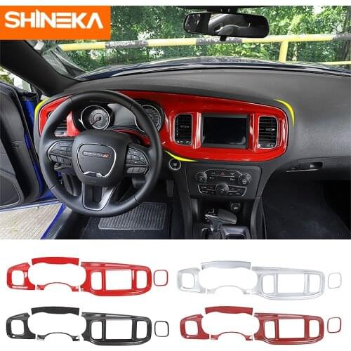 SHINEK Interior ABS Accessories Car Center Control Dashboard Instrument Panel Decoration Cover Stickers For Dodge Charger 2015