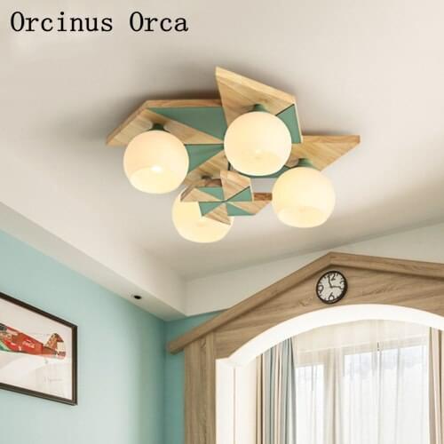 Nordic modern simple color windmill ceiling lamp bedroom childrens room lamp American creative LED solid wood ceiling lamp