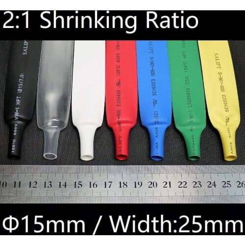 Dia 15mm (Width 25mm) Heat Shrink Tube 2:1 Polyolefin Thermal Cable Sleeve Insulated Wire Protector Wrap DIY Connector Repair
