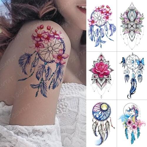 Waterproof Temporary Tattoo Sticker Cherry Blossom Unicorn Dreamcatcher Flash Tattoos Butterfly Body Art Arm Fake Tatoo Women
