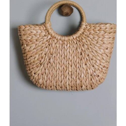 Vrouwen Hand-Geweven Handtas Maan Vorm Kant Boog Rotan Tas Grote Capaciteit Trekkoord Casual Strand Schouder Crossbody Pastoral
