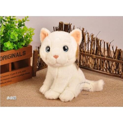 High quality goods about 18cm simulation white cat plush toy squatting cat soft doll, baby toy Xmas gift 0753