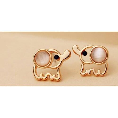 South Korean Counter Genuine Fashion Cute Little Baby Elephant Earrings Wild Female Cats Eye Jewelry New Umbilicaria 017