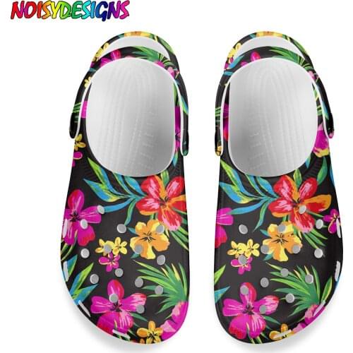 NOISYDESIGNS Hawaiian Tropical Floral Prints Sandals Hole Shoes Couple Beach Slippers Summer Hollow Out Men and Women Beach Flat