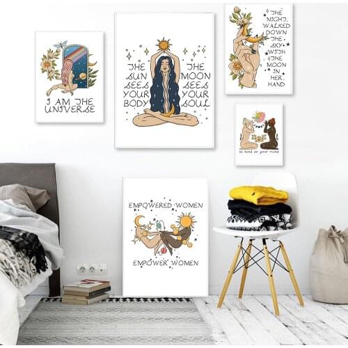 Nordic Style Feminine Posters and Prints Female Celestial Wall Art Sun Moon Body Soul Wall Pictures for Living Room Home Decor