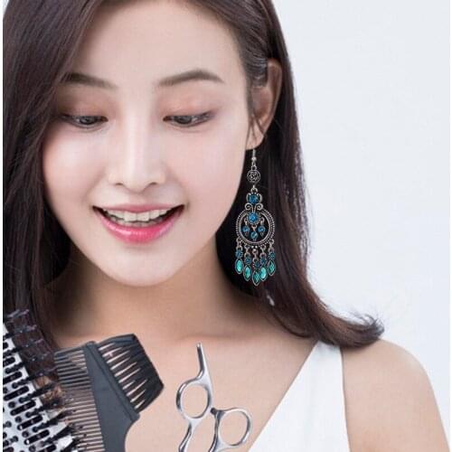 Chinese Style Crystal Rhinestone Water Drop Tassel Earrings For Women Vintage Ethnic Round Metal Flower Carved Indian Earrings
