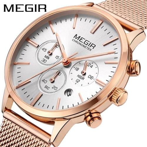 MEGIR Women Watch Women Fashion Waterproof Chronograph Quartz Wrist Watch Multi-function Stainless Steel Female Clock