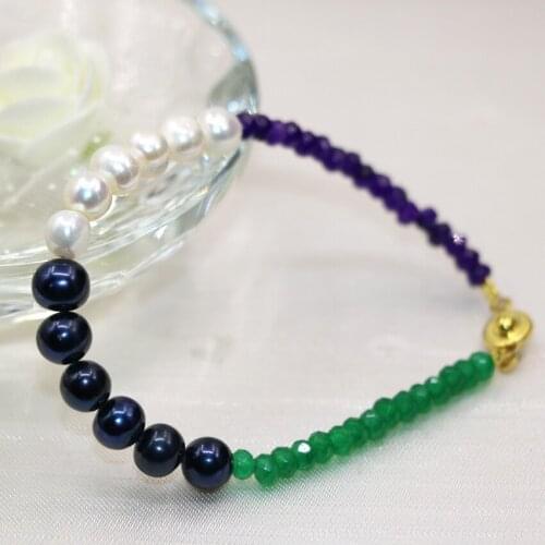 Natural black white 7-8mm pearl beads 2*4mm abacus jades stone charms bracelets for women new fashion diy jewelry 7.5inch B2996