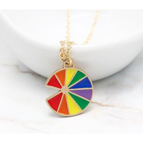Rainbow Necklace Alloy Drop Oil Love Rainbow Circular Necklaces Elegant Cute Round Party Gift Jewelry For Women Collar