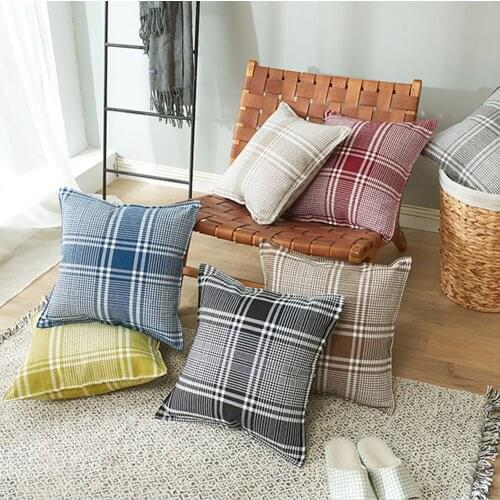 1Pcs Linen British Leisure Lattice Pillowcase Living Room Sofa Decorative Cushion Cover Home Decoration Pillowcase 45x45cm