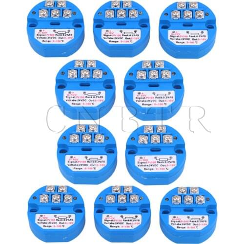 10x CNBTR Blue Plastic Metal DC24V 0-100 Degree Output PT100 Temperature Sensor Transmitter