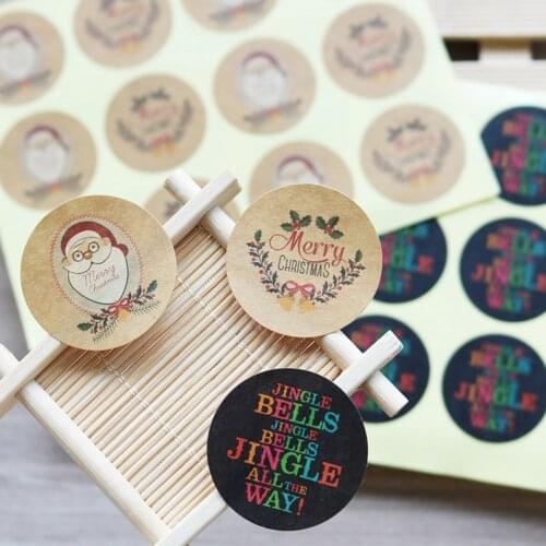 120Pcs Santa Claus Kraft Paper Sticker Merry Christmas Garland Jingle Bell Seal Sticker DIY Paper Label Kid Stationery Stickers
