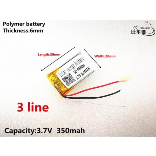 3 line Good Qulity 3.7V,350mAH,602030 Polymer lithium ion / Li-ion battery for TOY,POWER BANK,GPS,mp3,mp4