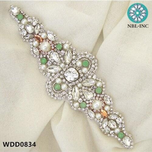 30PCS )Wholesale bridal hand beaded sewing crystal rhinestone applique iron on for wedding dresses WDD0834