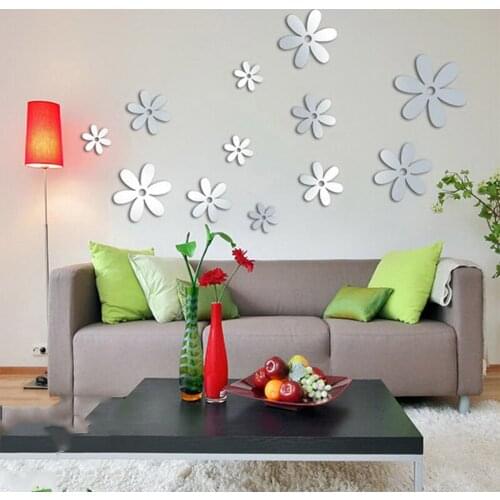 New 6 Pcs 3D Mirror Sticker Flower Shape Wall Stickers Living Room Kid Room Background DIY Best Wall Decoration Gift