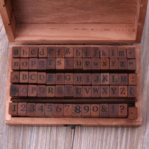 70Pcs Vintage DIY Number Alphabet Letters Wood Rubber Stamps Set with Wooden Box Number and Alphabet Stamps Drop Shipping