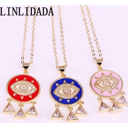 8Pcs Fashion Mix color Enamel with Eye CZ Charm Pendant Necklace Statement Women Girl Jewelry