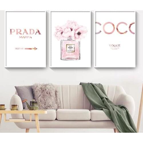 Canvas Painting Abstract Perfume Pink Peony Posters And Prints COCO Perfume Bottle Wall Art Pictures For Living Room Home Decor