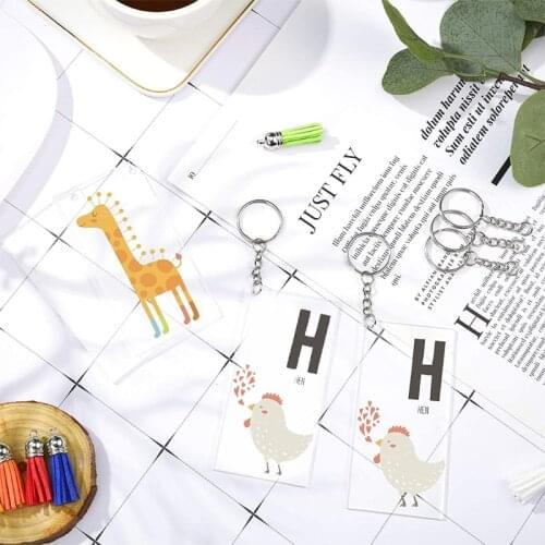 Acrylic Keychain Blanks with Key Rings Rectangle Clear Discs Circles Set for DIY