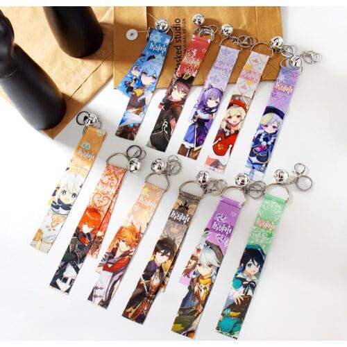 Anime Genshin Impact Zhongli Keychain Cosplay Tartaglia Keqing Hutao Diluc Ganyu Cartoon Cute Bag Pendant Fans Trinket Jewelry