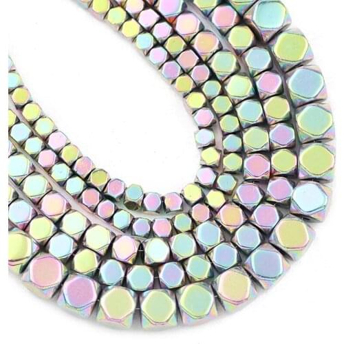 Natural Stone Faceted Square Hematite 3/4/6MM Light Purple Cube Spacer Loose Beads for Jewelry Making DIY Bracelet Accessories